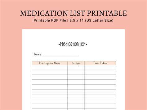 Medication List Printable Printable PDF List Medication Tracker - Etsy