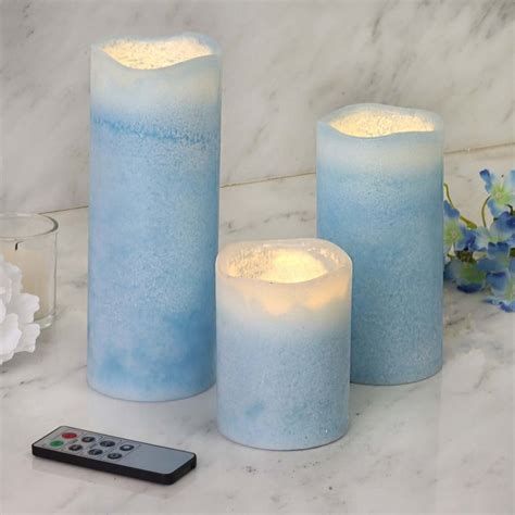 Set of 3 | Blue | Flameless Candles | Battery Operated LED Pillar ...