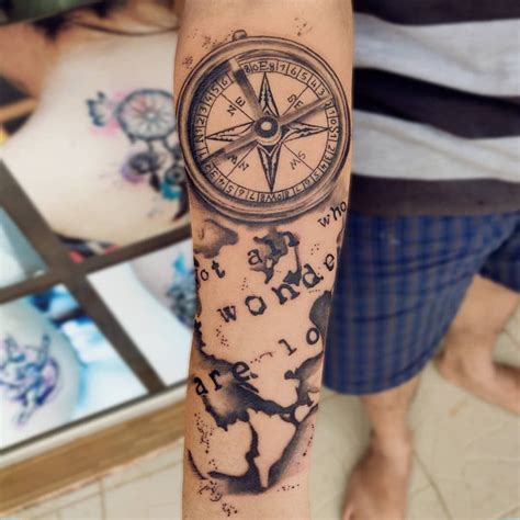 Compass World Map tattoo #Compass #wolrdmap #tattoo #deisgn #tattoos #blackandgrey #tattooonhand ...