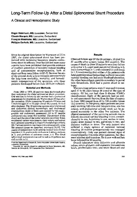 (PDF) Long-term follow-up after a distal splenorenal shunt procedure ...