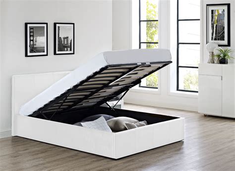 Faux Leather Ottoman Storage Gas Lift Up Bed in White - INTOTO7 Menswear