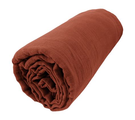 Drap Housse Gaze De Coton 180x200 cm Gaia Terracotta - Drap housse BUT