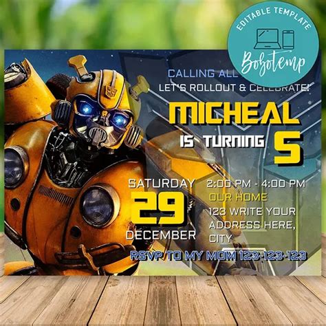 Bumblebee Transformer Movie Birthday Invitation Oscarsitosroom | lupon.gov.ph