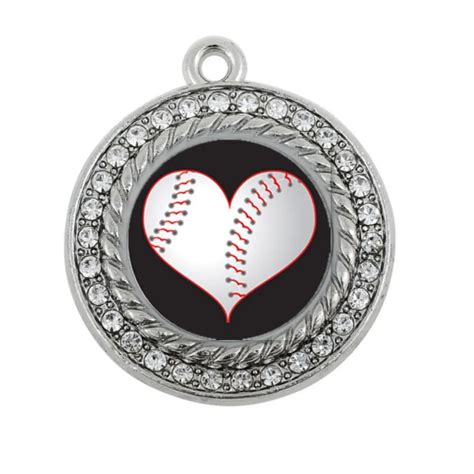 Custom Sticker Rhodium Plated Alloy Heart Baseball Sticker Crystal Pendant Sport Charm DIY-in ...