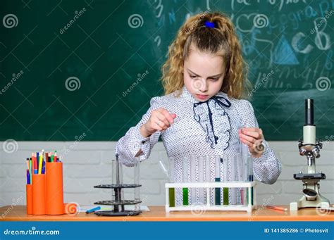 Little Kid Learning Chemistry in Lab. Happy Children. Chemistry Lesson Stock Photo - Image of ...