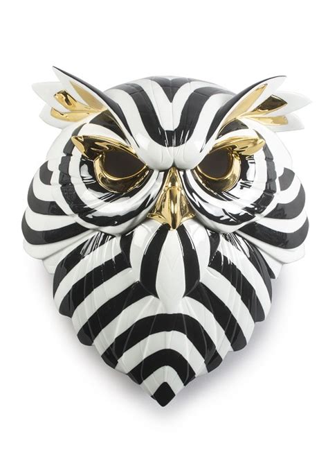 Lladro Owl Mask. Black and Gold 01009406 Porcelain Figurine