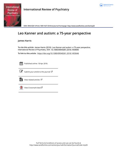 (PDF) Leo Kanner and autism: a 75-year perspective