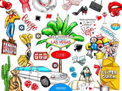 High-resolution Las Vegas Clip Art Set: 40 Hand-drawn Elements for ...