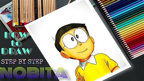 Colour pencil sketch/Tutorial for Beginners/ Nobita Cartoon Character Drawing / #nobita #art # ...