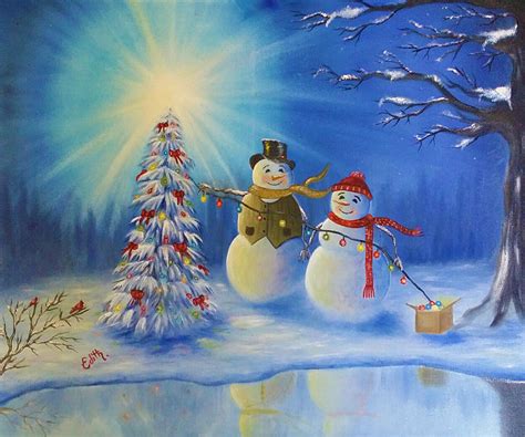 Christmas Snowman Lovers Painting by Edith Hernandez Paintings - Fine ...