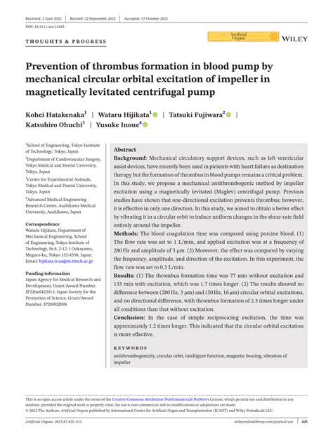 (PDF) Prevention of thrombus formation in blood pump by mechanical circular orbital excitation ...