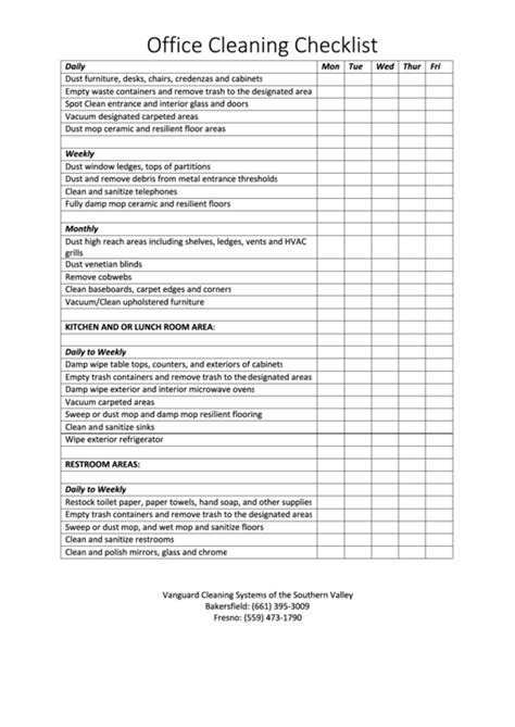 Office Cleaning Checklist Template printable pdf download