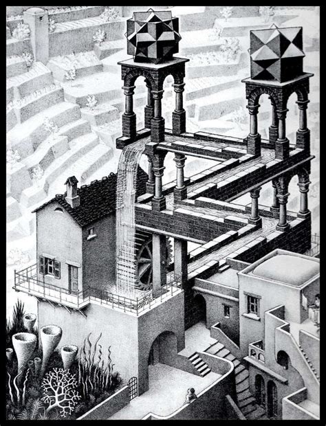 MC Escher Print, Escher Art, waterfall, Circa 1961, Vintage Print, Book ...