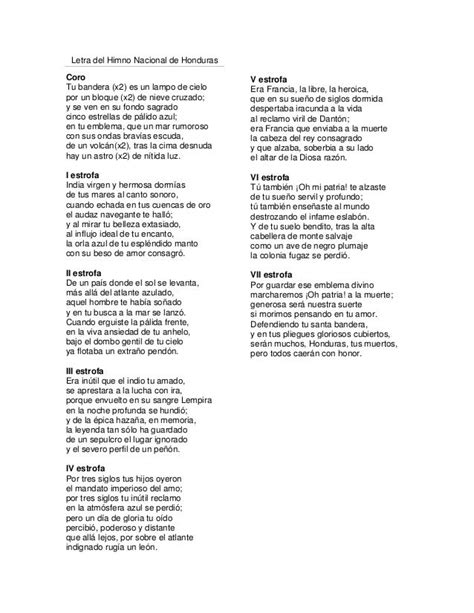 Letra del himno nacional de honduras