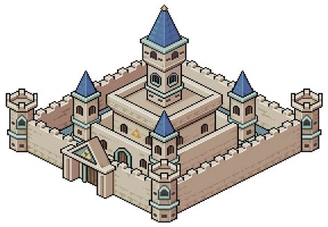 Pixel art isometric medieval castle vector icon for 8bit game on white ...