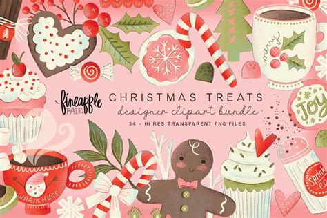 Cute Christmas Clipart, Christmas Trees Clipart, Christmas Baking Clipart, Pink Christmas ...