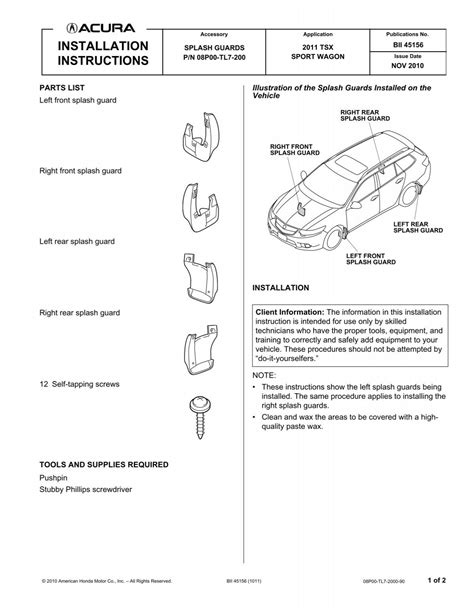 INSTALLATION INSTRUCTIONS - Bernardi Acura Parts & Accessories