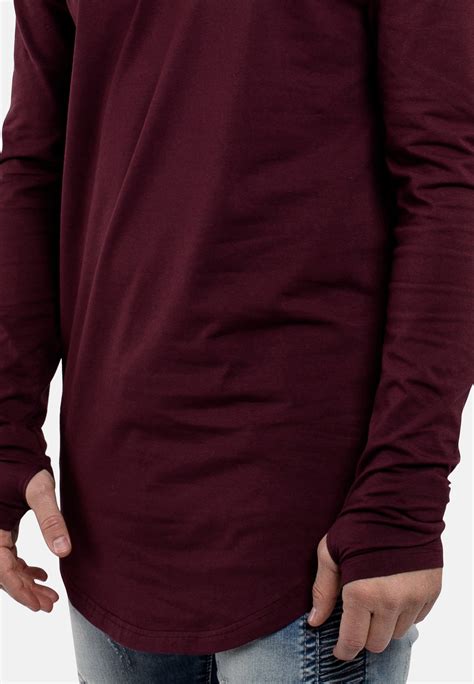 Round Long Sleeve Longline T-Shirt Burgundy - Blackskies Online Shop ...