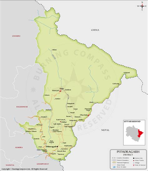 Pithoragarh District Map, Uttarakhand, India