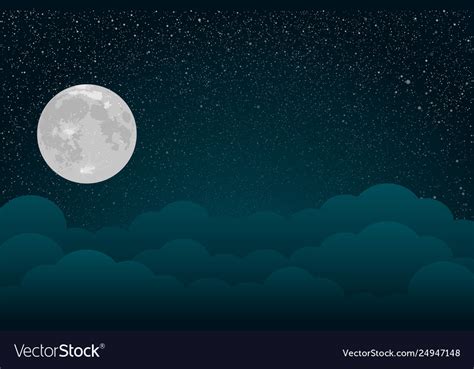 Starry dark night sky clouds and moon Royalty Free Vector