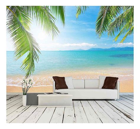 Wall26 Palm and Tropical Beach - Removable Wall Mural | Self-adhesive Large Wallpaper - 100x144 ...