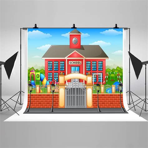 Cartoon School Photography Backdrops Blue Sky White Clouds Photo Backgrounds for Students Studio ...