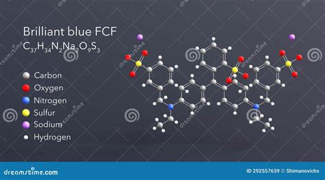 Brilliant Blue Fcf Molecule 3d Rendering, Flat Molecular Structure with ...