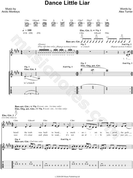 Arctic Monkeys "Dance Little Liar" Guitar Tab in E Major - Download & Print - SKU: MN0078437