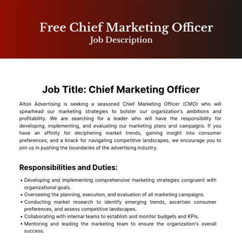 Free Chief Marketing Officer Job Description Template - Edit Online ...