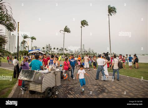 PANAMA CITY, Panama--People enjoying an evening stroll on the ...