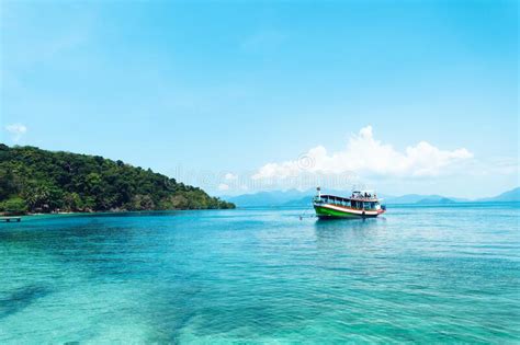 Clear Water on the Island,Bright Blue Sea and Wooden Boat the Tourism Stock Image - Image of ...