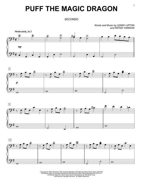 Puff The Magic Dragon by Peter, Paul & Mary Sheet Music for Piano Duet ...