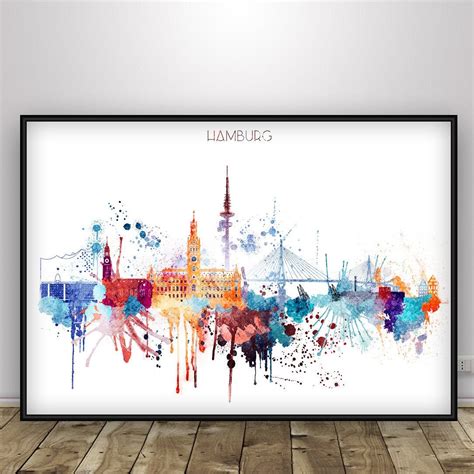 Hamburg Skyline Print Watercolor Skyline Poster Germany Wall | Etsy