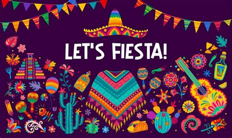 Mexican fiesta party banner with sombrero, guitar 35203873 Vector Art ...