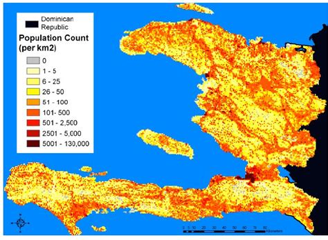 The Republic of Haiti and its population distribution in 2009. | Haiti population, The republic ...