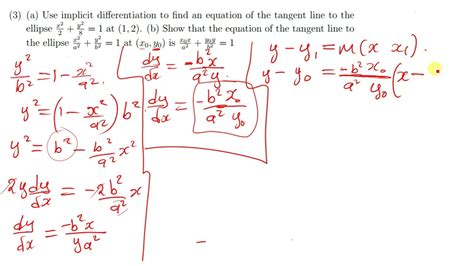 equation of the tangent line to the ellipse using implicit ...