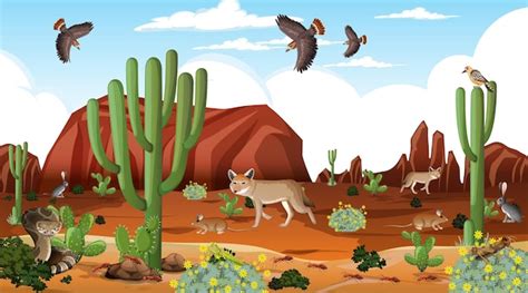 Free Vector | Desert forest landscape at daytime scene with willd animals