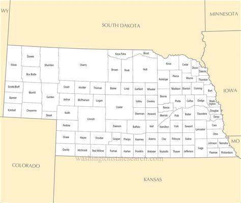 ♥ A large detailed Nebraska State County Map