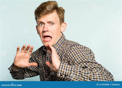 Scared Frightened Man Cowardly Comical Reaction Stock Photo - Image of ...