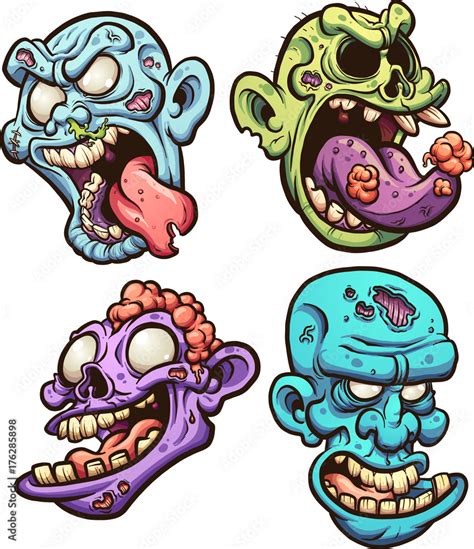 Cartoon zombie heads. Vector clip art illustration with simple gradients. Each on a separate ...