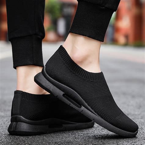 Lightweight Men Slip on Sneakers Fashion Black Shoes Breathable Korean ...