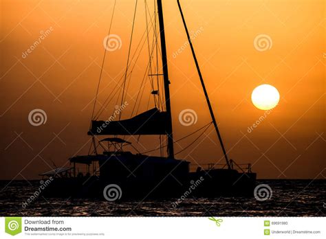 Sail Boat Silhouette at Sunset Stock Photo - Image of boat, sunset: 69691980