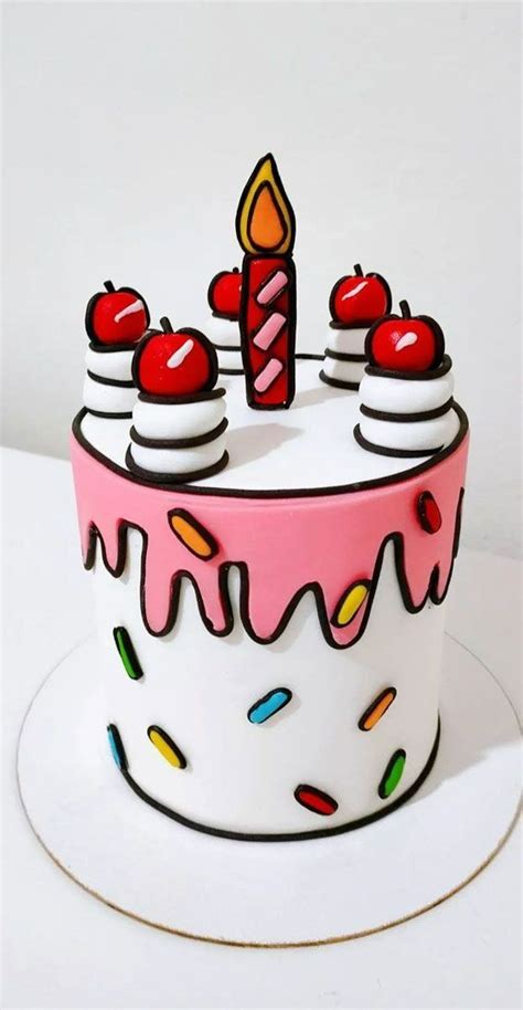 Cartoon Birthday Cake with Candles and Cherries