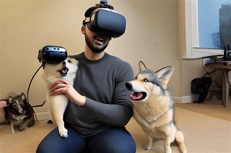 Wolf in VR Playing with Corgipoodles · Creative Fabrica