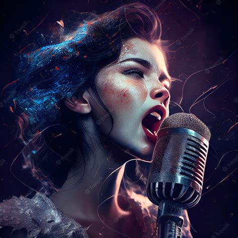 Premium Photo | A glamorous elegant woman with a vintage microphone singing a song