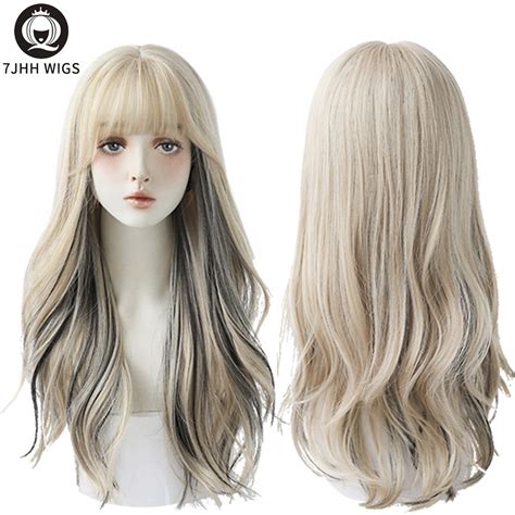 7JHH WIGS Long Wavy Curly Omber Gray White Hair Highlights Synthetic ...