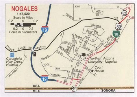 Nogales AZ road map, free printable map highway Nogales city surrounding area