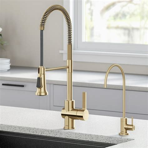 KRAUS Britt™ Commercial Style Kitchen Faucet and Purita™ Water Filter Faucet Combo in Brushed ...