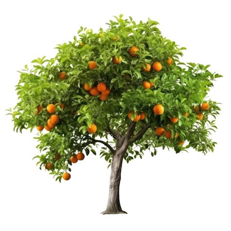 Orange tree isolated on white transparent background Ripe fruits and citrus green foliage ...