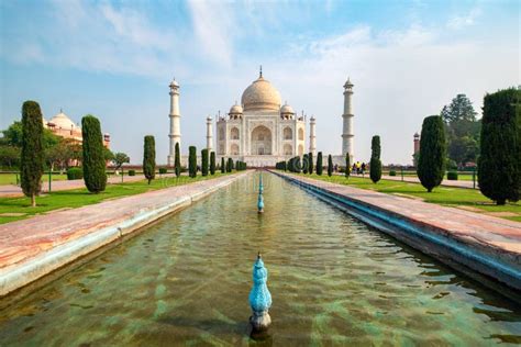 Taj Mahal Front View Reflected on the Reflection Pool. Stock Photo - Image of mausoleum, islam ...